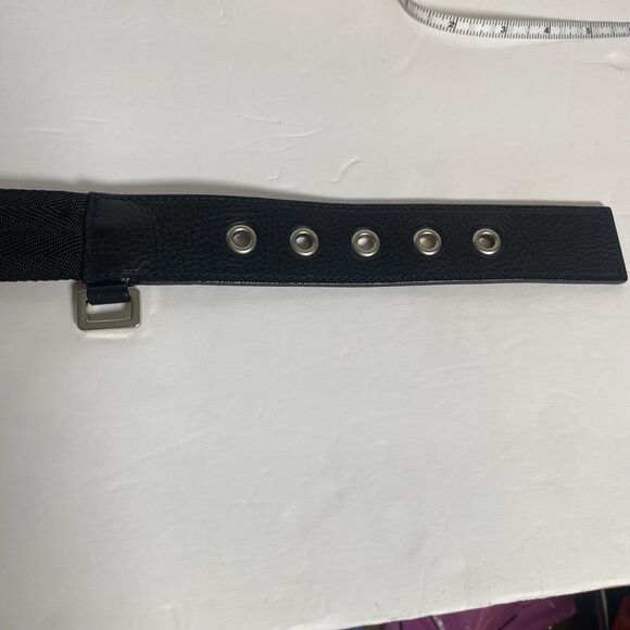 Prada Black Tessuto Woven Belt Leather Trim Red Loop Silver Buckle Made In Italy - Picture 12 of 16